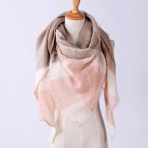 NWT Pink & cream plaid tartan triangle wrap scarf